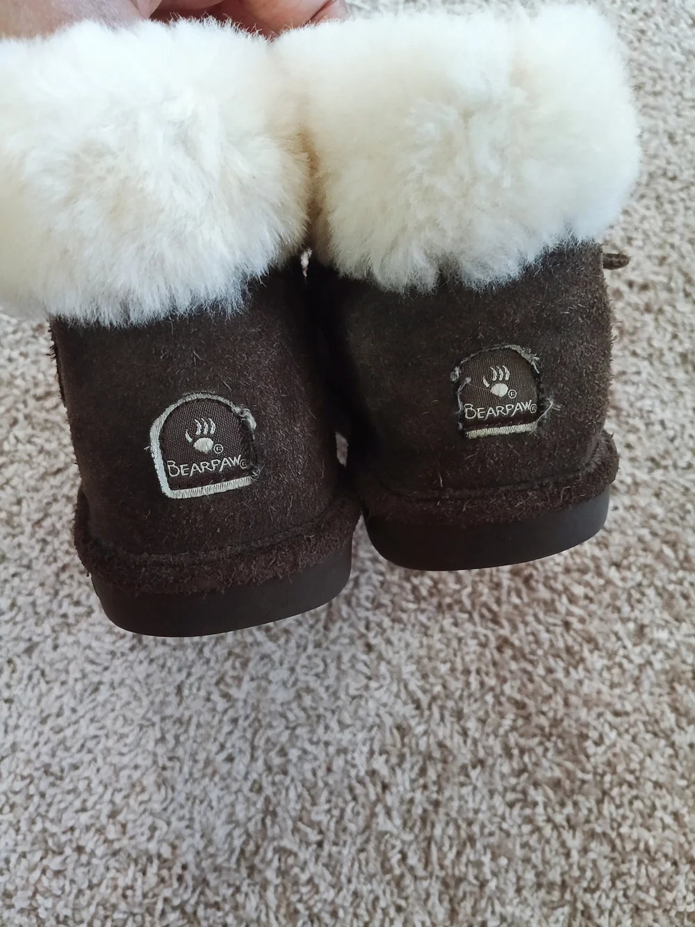 BearPaw Brown Suede Ankle‎ Booties with Cream Faux-Fur Cuff